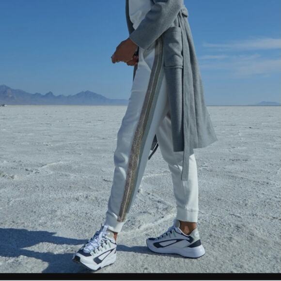 New Rails Oakland Slim Fit Glitter Stripe Joggers White Metallic Large L Lounge - Picture 13 of 14